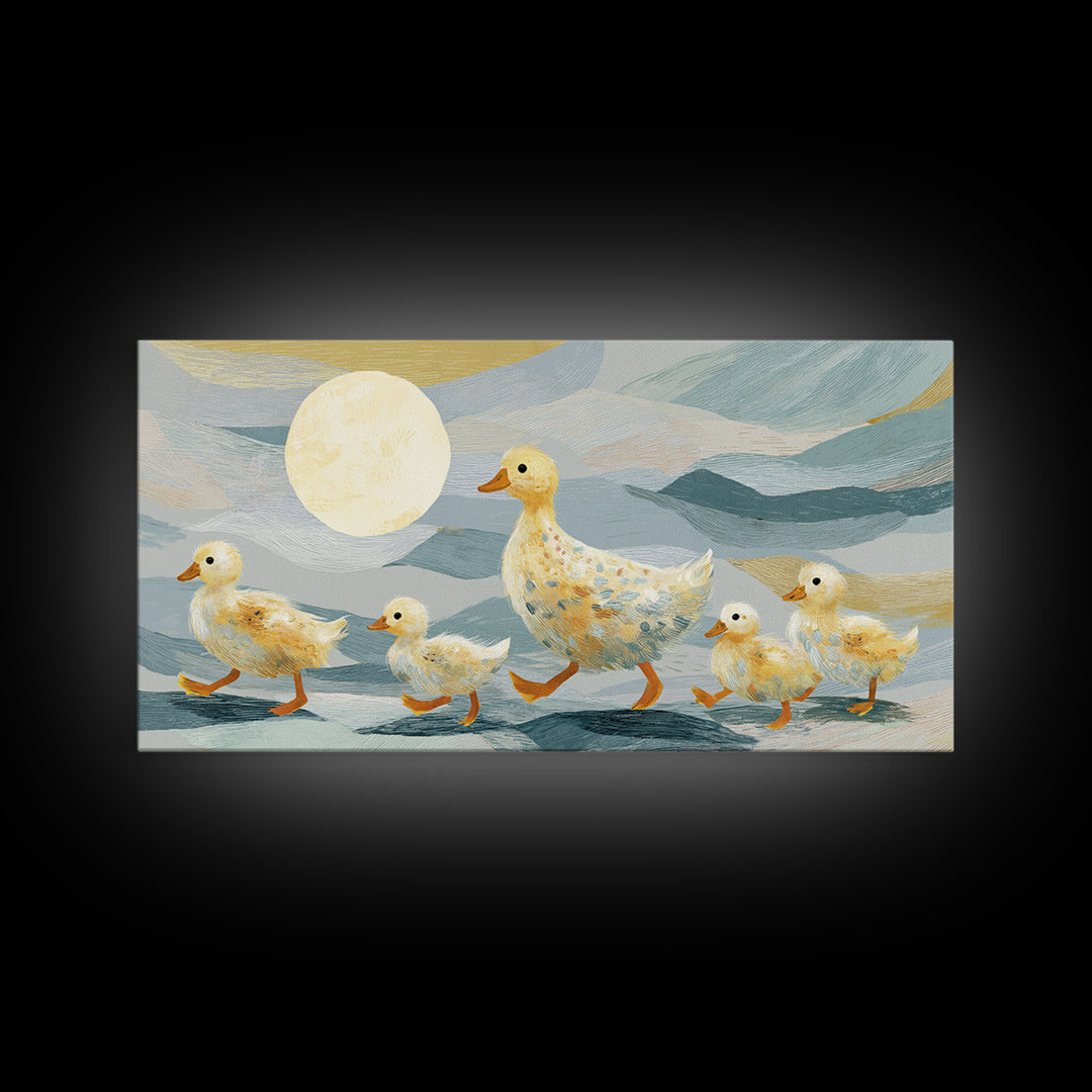 Ducklings Following a Mother Duck Canvas Print, Nursery Art, Wall Art, Nursery Decor, Oil Painting, Nursery, Nursery Prints, NUR-2x1-58