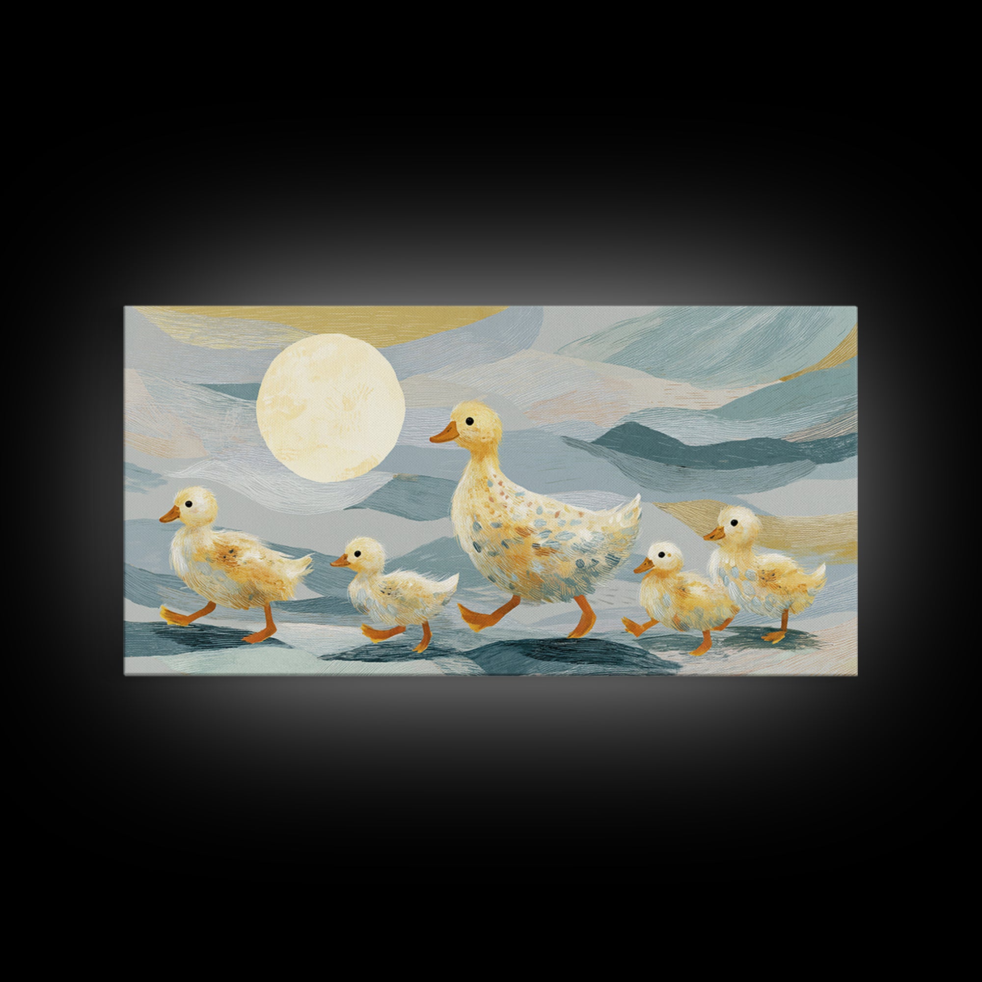 Ducklings Following a Mother Duck Canvas Print, Nursery Art, Wall Art, Nursery Decor, Oil Painting, Nursery, Nursery Prints, NUR-2x1-58