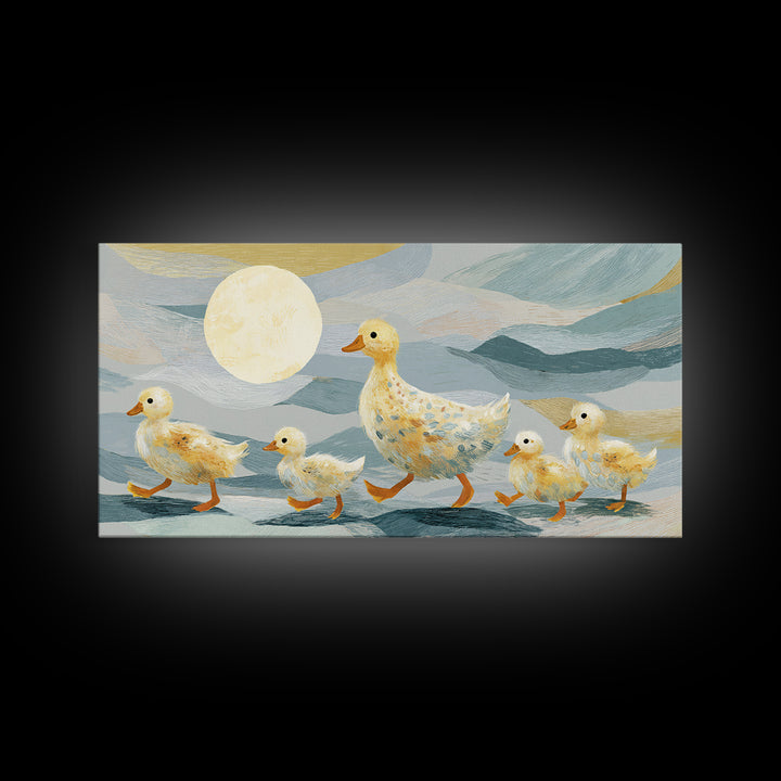Ducklings Following a Mother Duck Canvas Print, Nursery Art, Wall Art, Nursery Decor, Oil Painting, Nursery, Nursery Prints, NUR-2x1-58