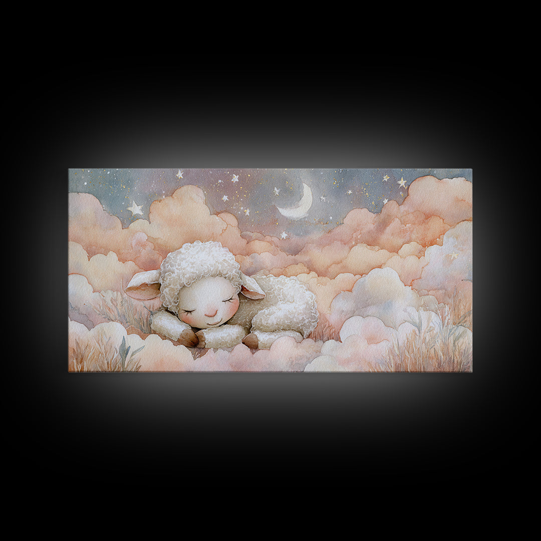 Little Lamb under a Starry Sky Canvas Print, Nursery Art, Girl Nursery Decor, Nursery Decor, Fine Art, Nursery, Kids Room Art, NUR-2x1-63