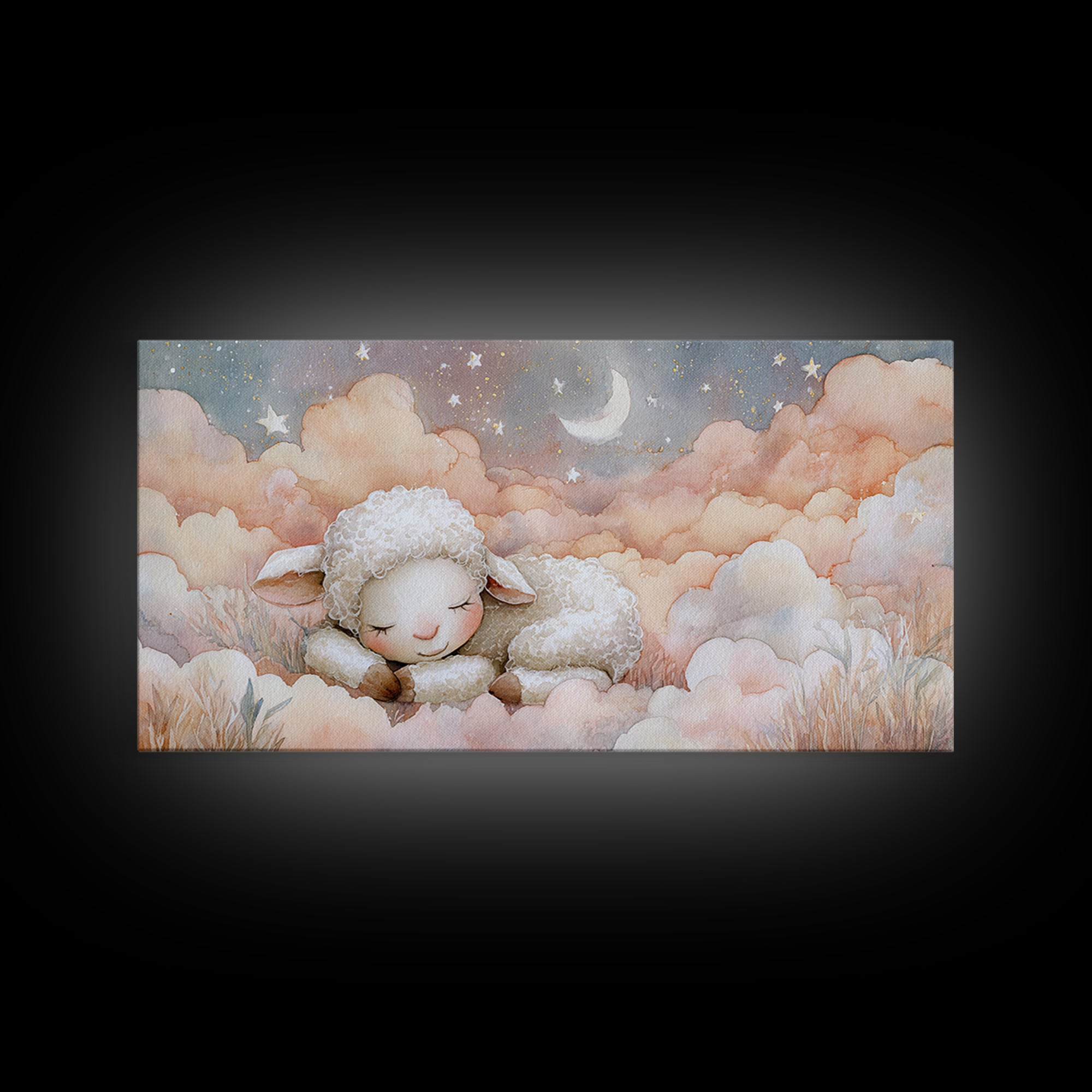 Little Lamb under a Starry Sky Canvas Print, Nursery Art, Girl Nursery Decor, Nursery Decor, Fine Art, Nursery, Kids Room Art, NUR-2x1-63