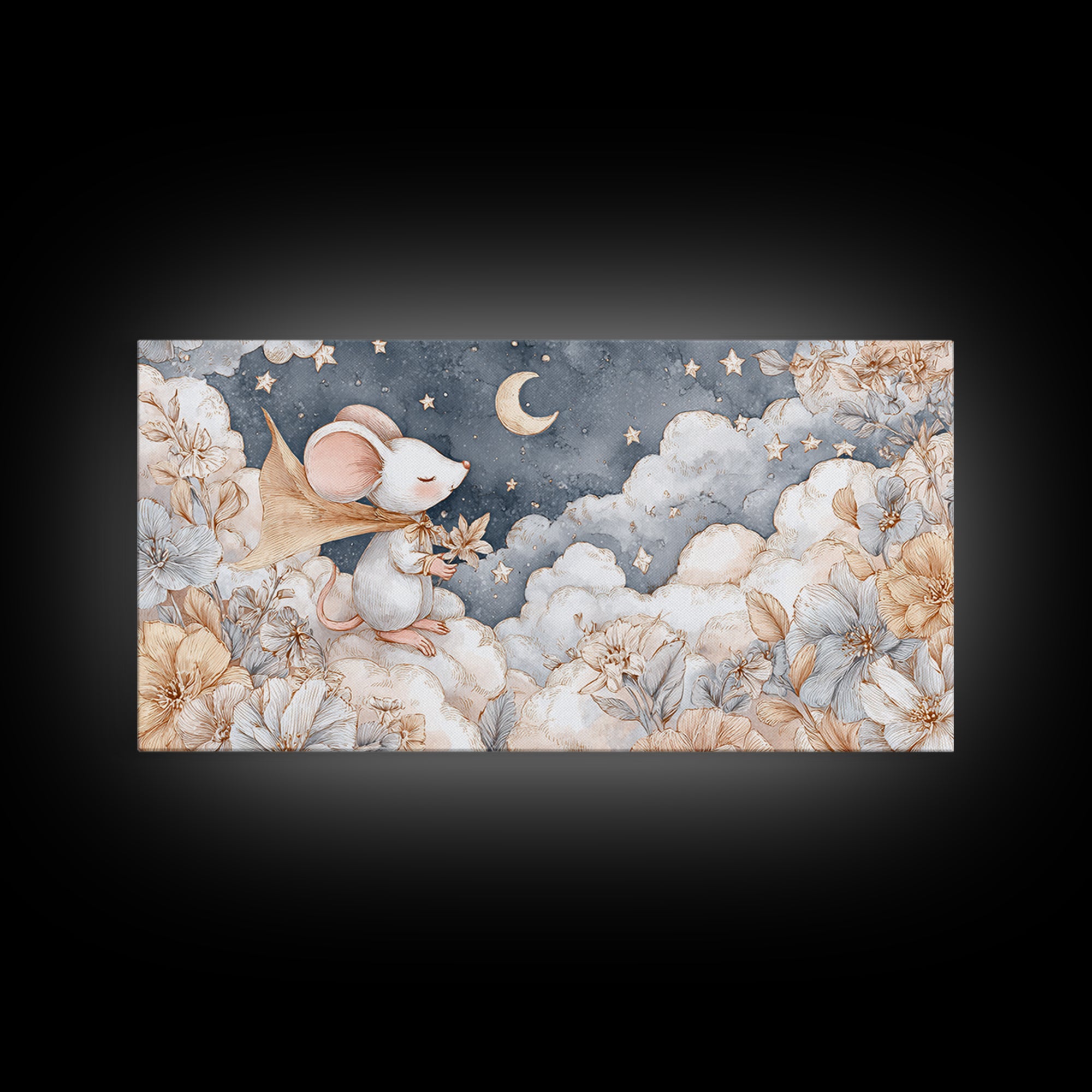 Ballet Mouse in Storybook Style Canvas Print, Nursery Art, Nursery Wall Art, Nursery Decor, Fine Art, Nursery, Woodland Nursery, NUR-2x1-64