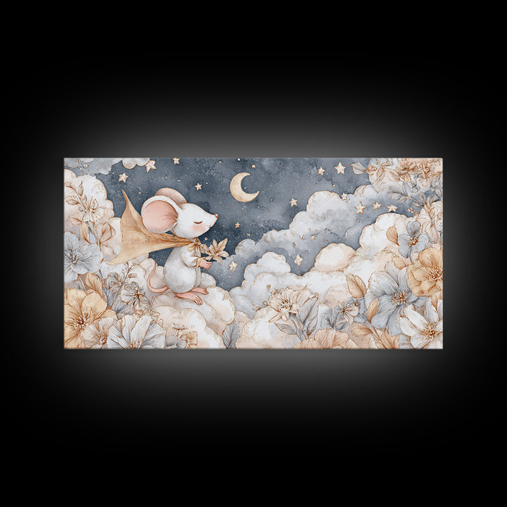 Ballet Mouse in Storybook Style Canvas Print, Nursery Art, Nursery Wall Art, Nursery Decor, Fine Art, Nursery, Woodland Nursery, NUR-2x1-64