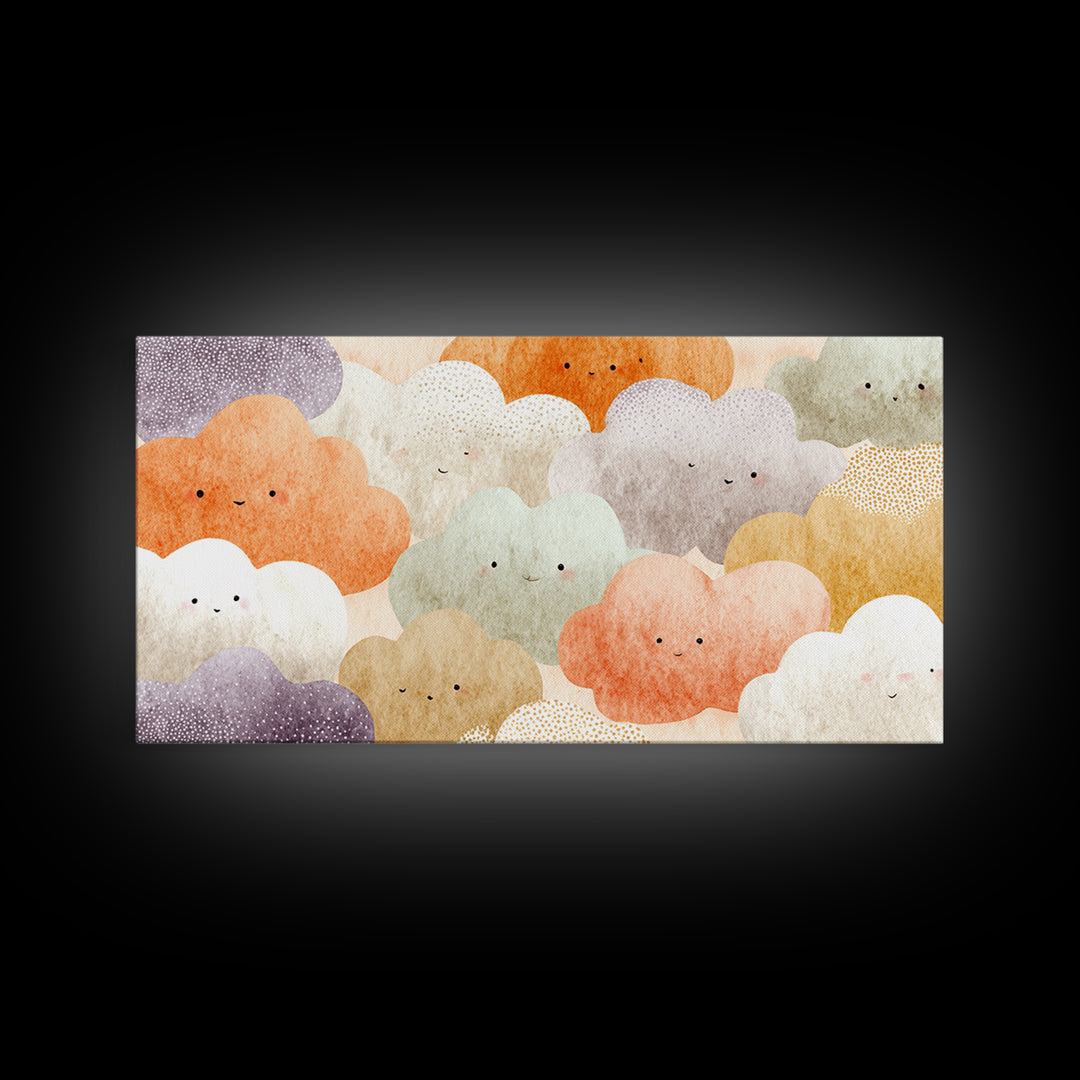 Clouds and Raindrops Canvas Print, Nursery Art, Textured Painting, Nursery Decor, Watercolor Art, Nursery, Wall Art Print, NUR-2x1-66