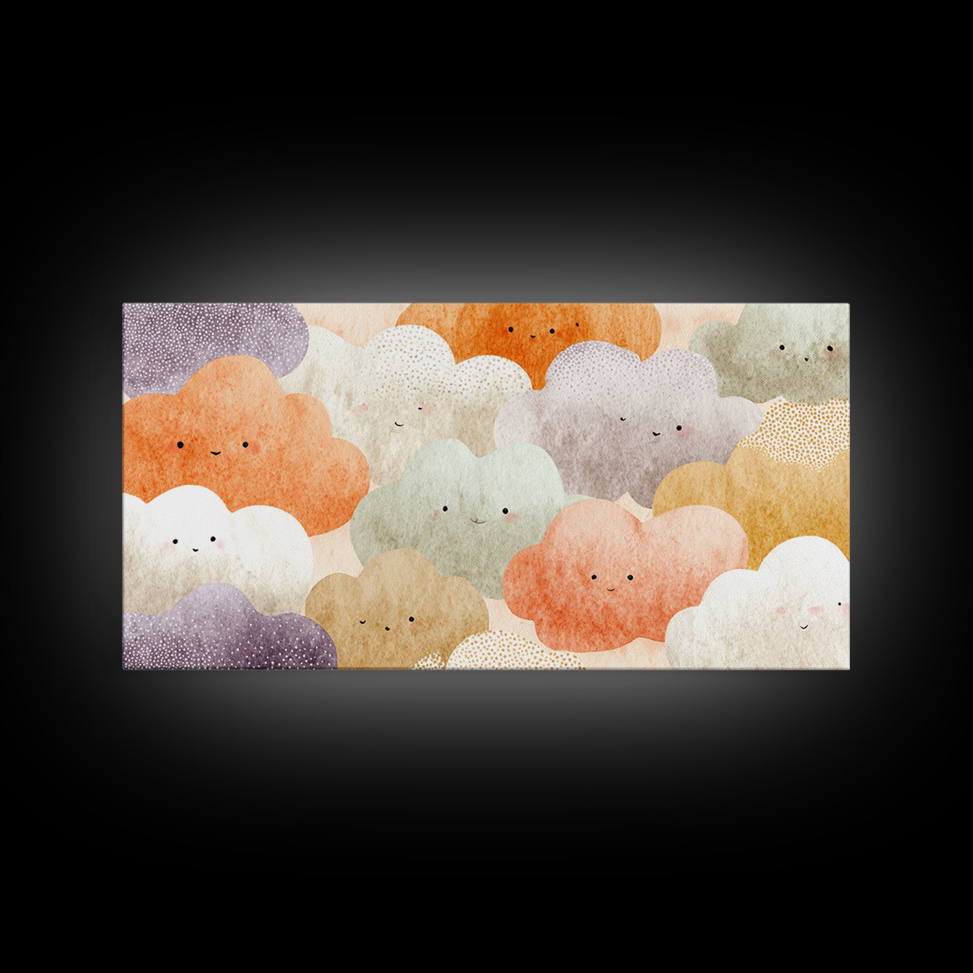 Clouds and Raindrops Canvas Print, Nursery Art, Textured Painting, Nursery Decor, Watercolor Art, Nursery, Wall Art Print, NUR-2x1-66
