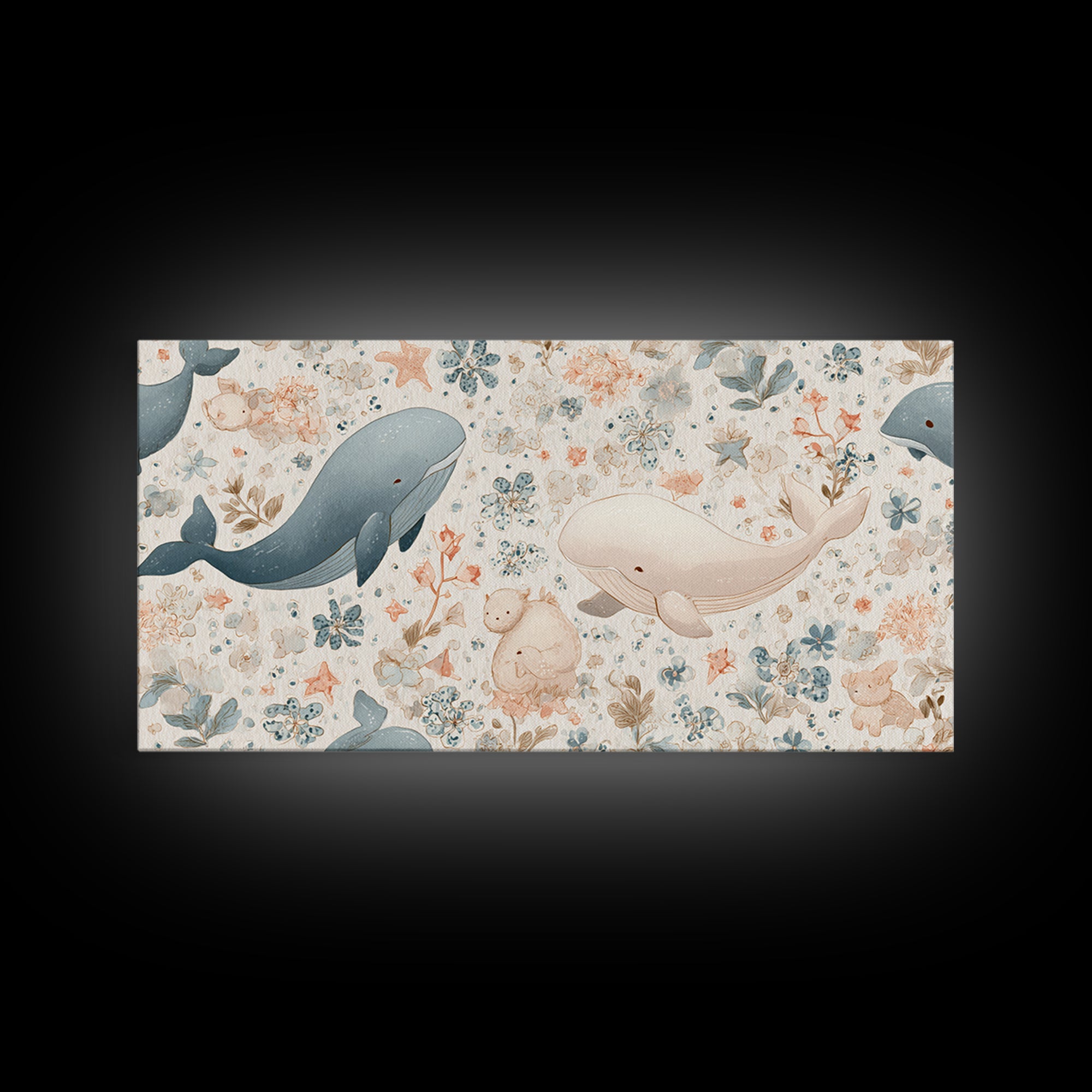 Friendly Ocean Creatures Canvas Print, Nursery Art, Printable Art, Nursery Decor, Fine Art, Nursery, Watercolor Print, NUR-2x1-68