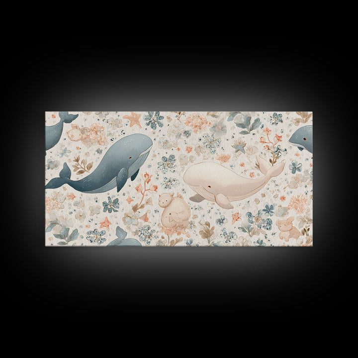 Friendly Ocean Creatures Canvas Print, Nursery Art, Printable Art, Nursery Decor, Fine Art, Nursery, Watercolor Print, NUR-2x1-68