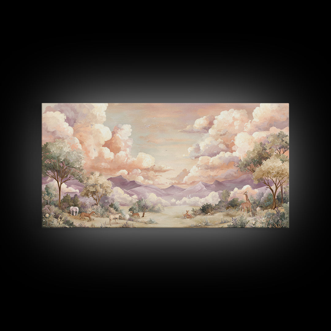 Animal Alphabet Scene Without Readable Letters Framed Canvas Print, Nursery Art, Art Print, Nursery Decor, Fine Art, Nursery, NUR-2x1-7