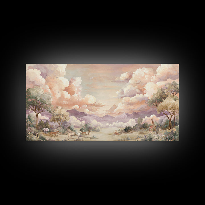 Animal Alphabet Scene Without Readable Letters Framed Canvas Print, Nursery Art, Art Print, Nursery Decor, Fine Art, Nursery, NUR-2x1-7