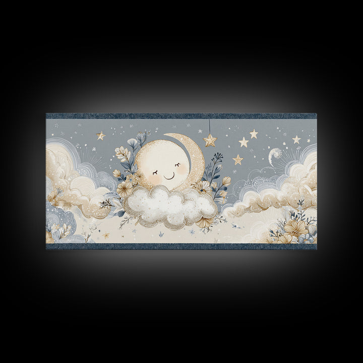 Moon and Stars Canvas Print, Nursery Art, Playroom Wall Art, Nursery Decor, Abstract Art, Nursery, Statement Artwork, NUR-2x1-71