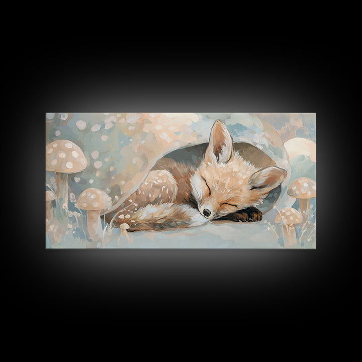 Woodland Fox Tucked Framed Canvas Print, Nursery Art, Nursery, Nursery Decor, Fine Art, Nursery, Playroom Wall Decor, NUR-2x1-72