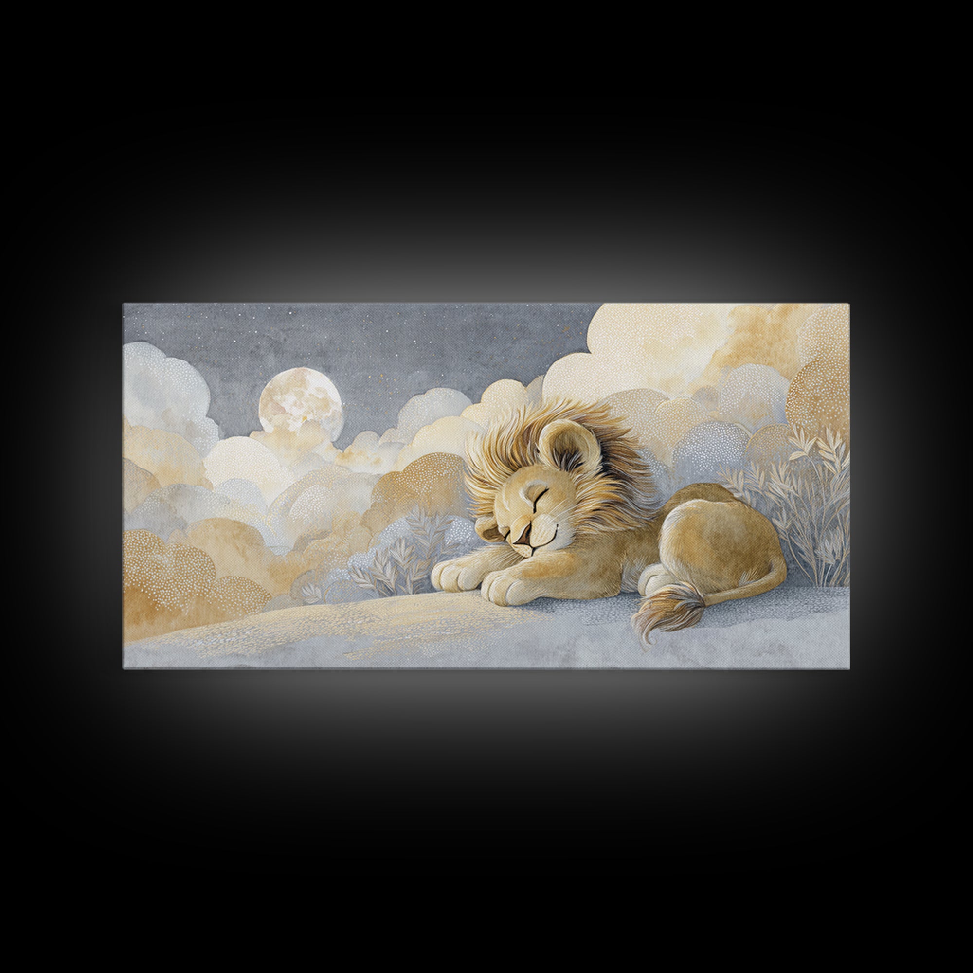 Lion Cub with Soft Golden Mane Canvas Print, Nursery Art, Printable Art, Nursery Decor, Oil Painting, Nursery, Watercolor Print, NUR-2x1-77