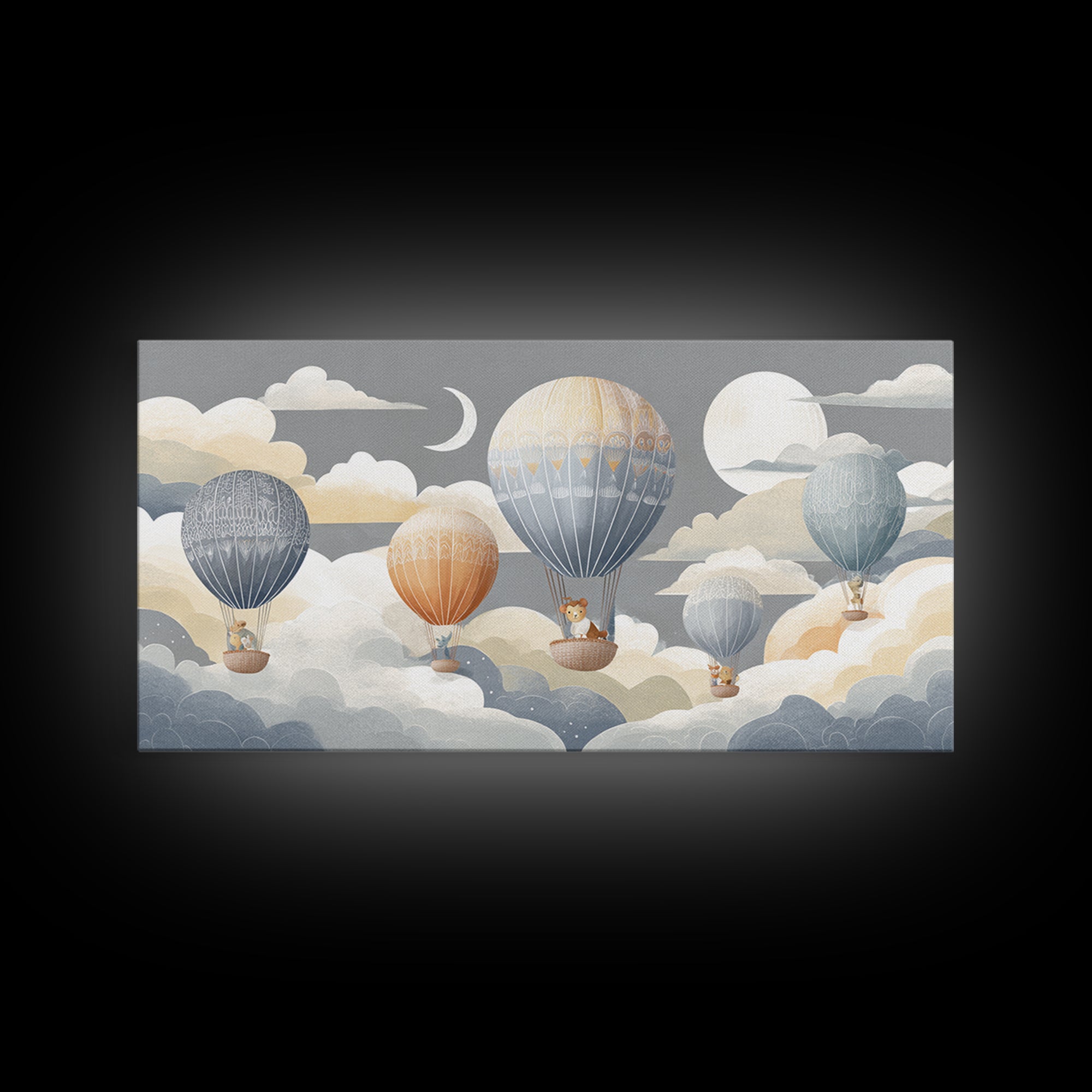 Floating Hot Air Balloon Framed Canvas Print, Nursery Art, Butterfly Wall Art, Nursery Decor, Nursery, Woodland Nursery Art, NUR-2x1-80