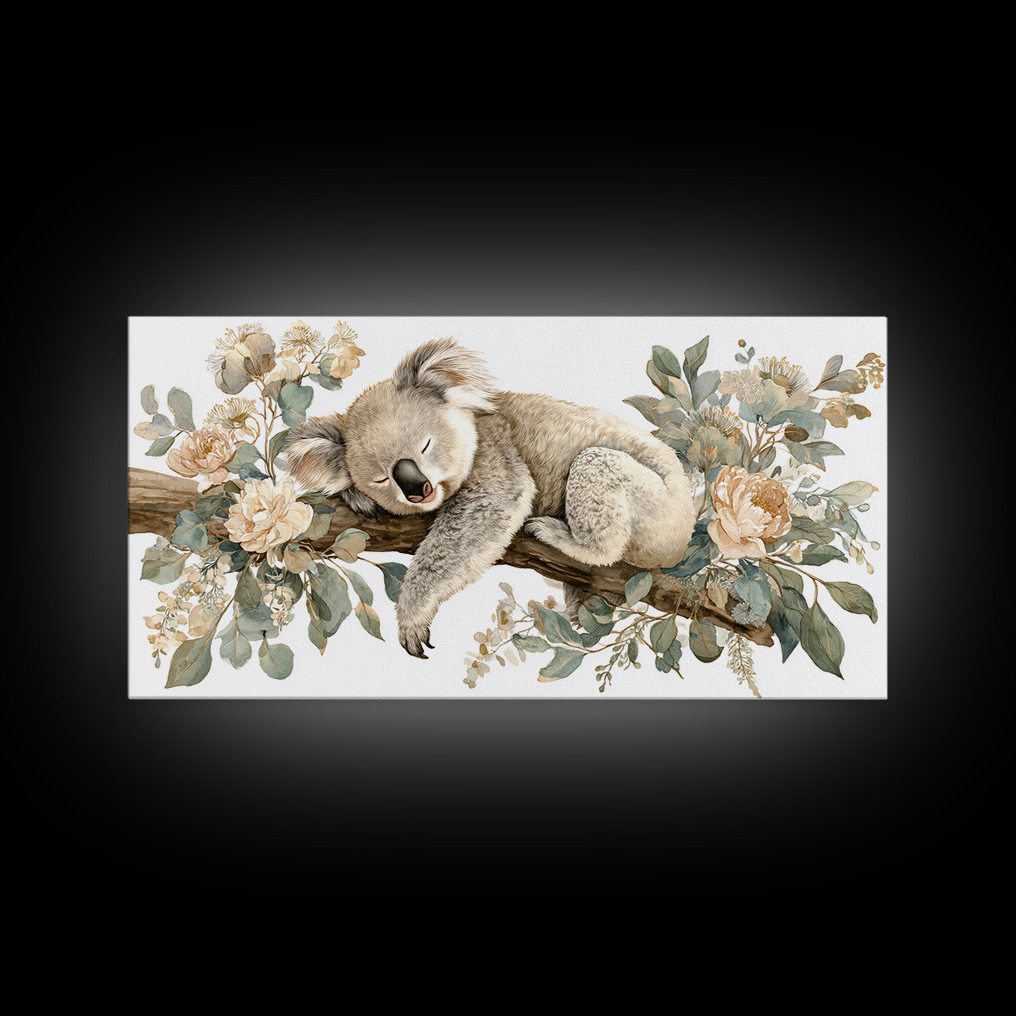 Sleeping Koala on Eucalyptus Branch Framed Canvas Print, Nursery Art, Nursery, Nursery Decor, Nursery, Playroom Wall Decor, NUR-2x1-81
