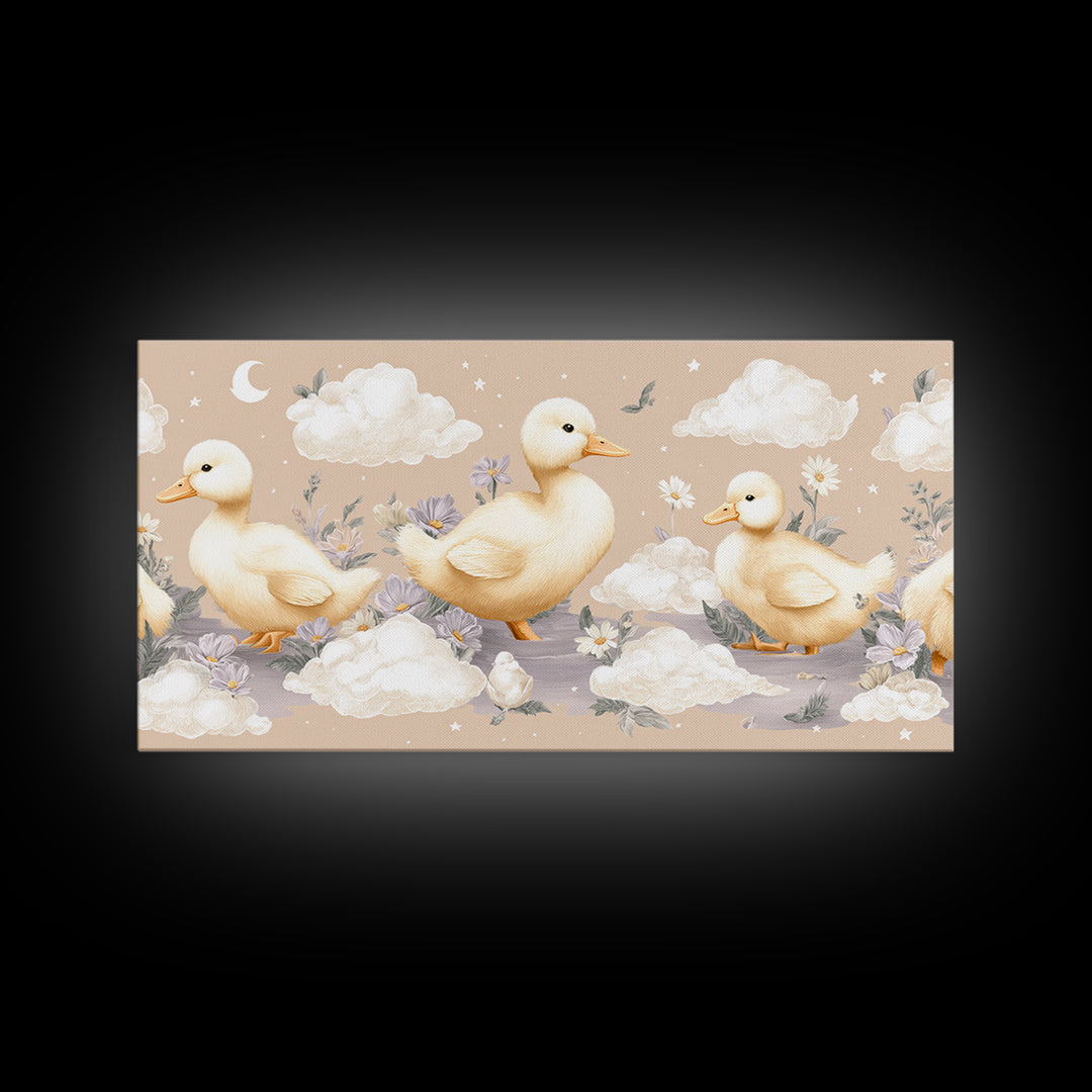 Ducklings Following a Mother Duck Canvas Print, Nursery Art, Wall Art, Nursery Decor, Oil Painting, Nursery, Nursery Prints, NUR-2x1-82