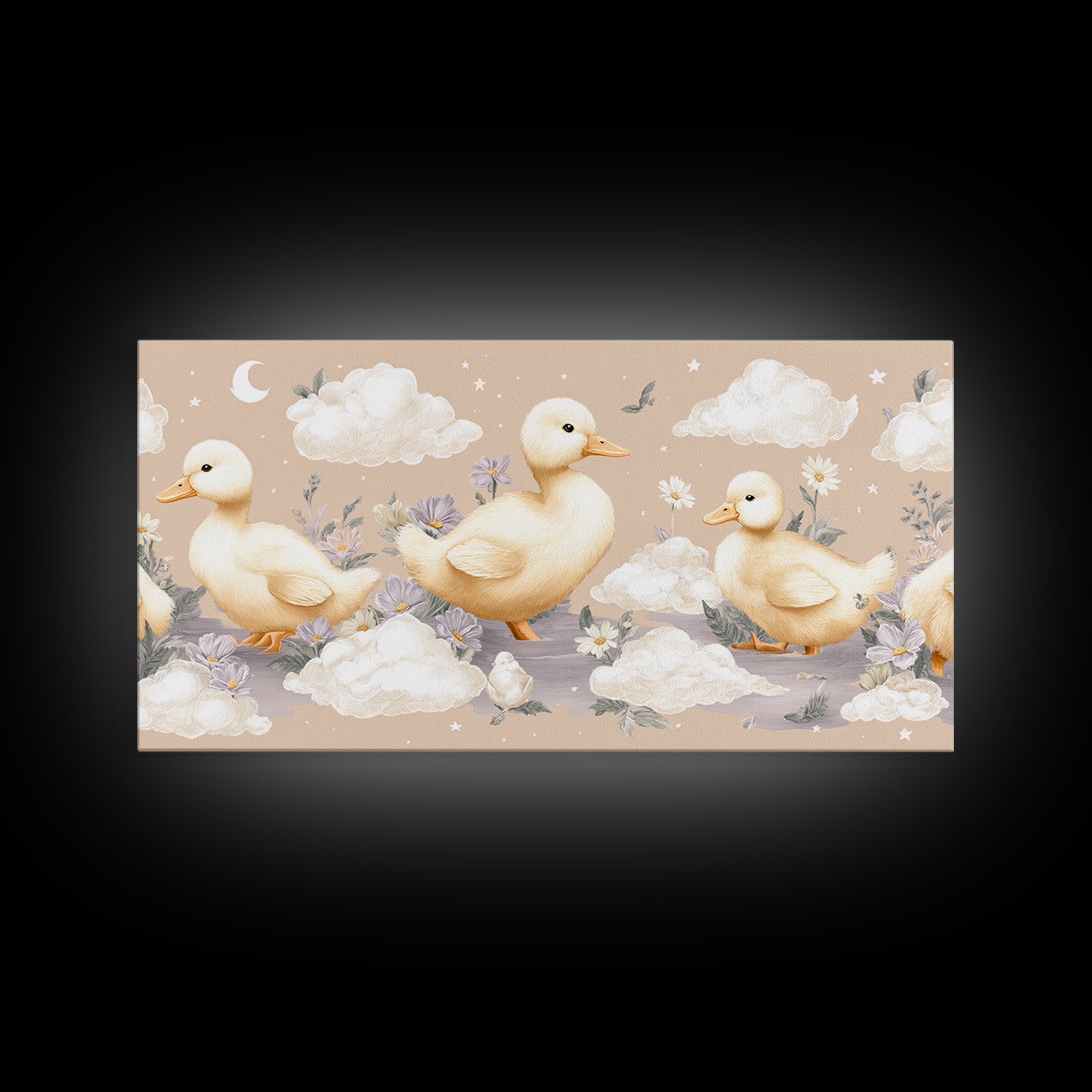 Ducklings Following a Mother Duck Canvas Print, Nursery Art, Wall Art, Nursery Decor, Oil Painting, Nursery, Nursery Prints, NUR-2x1-82