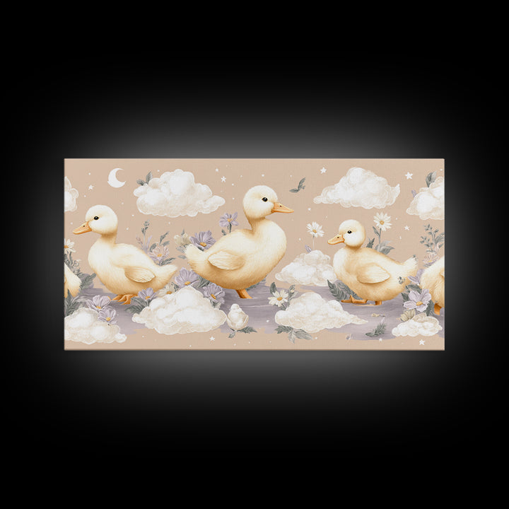Ducklings Following a Mother Duck Canvas Print, Nursery Art, Wall Art, Nursery Decor, Oil Painting, Nursery, Nursery Prints, NUR-2x1-82
