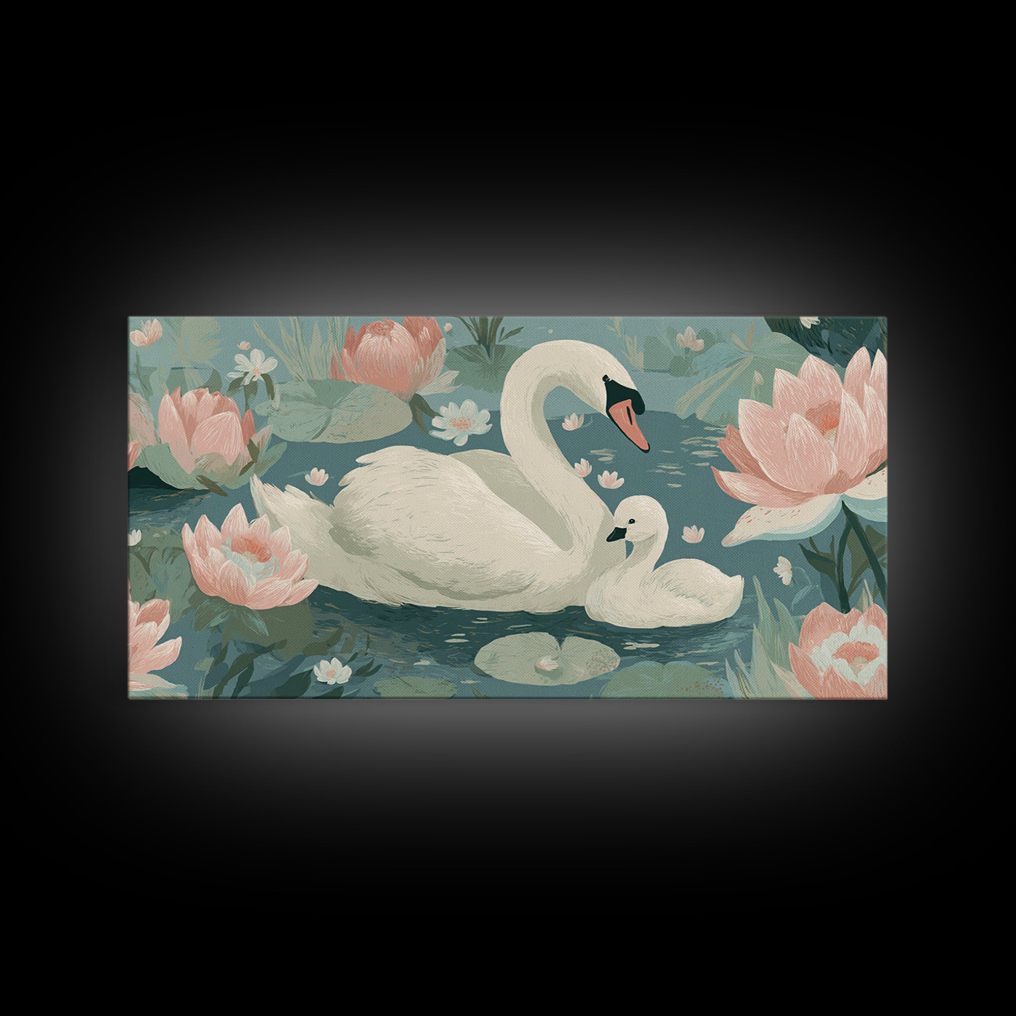 Swan and Cygnet Framed Canvas Print, Nursery Art, Digital Download Art, Nursery Decor, Fine Art, Nursery, Whimsical Wall Art, NUR-2x1-84