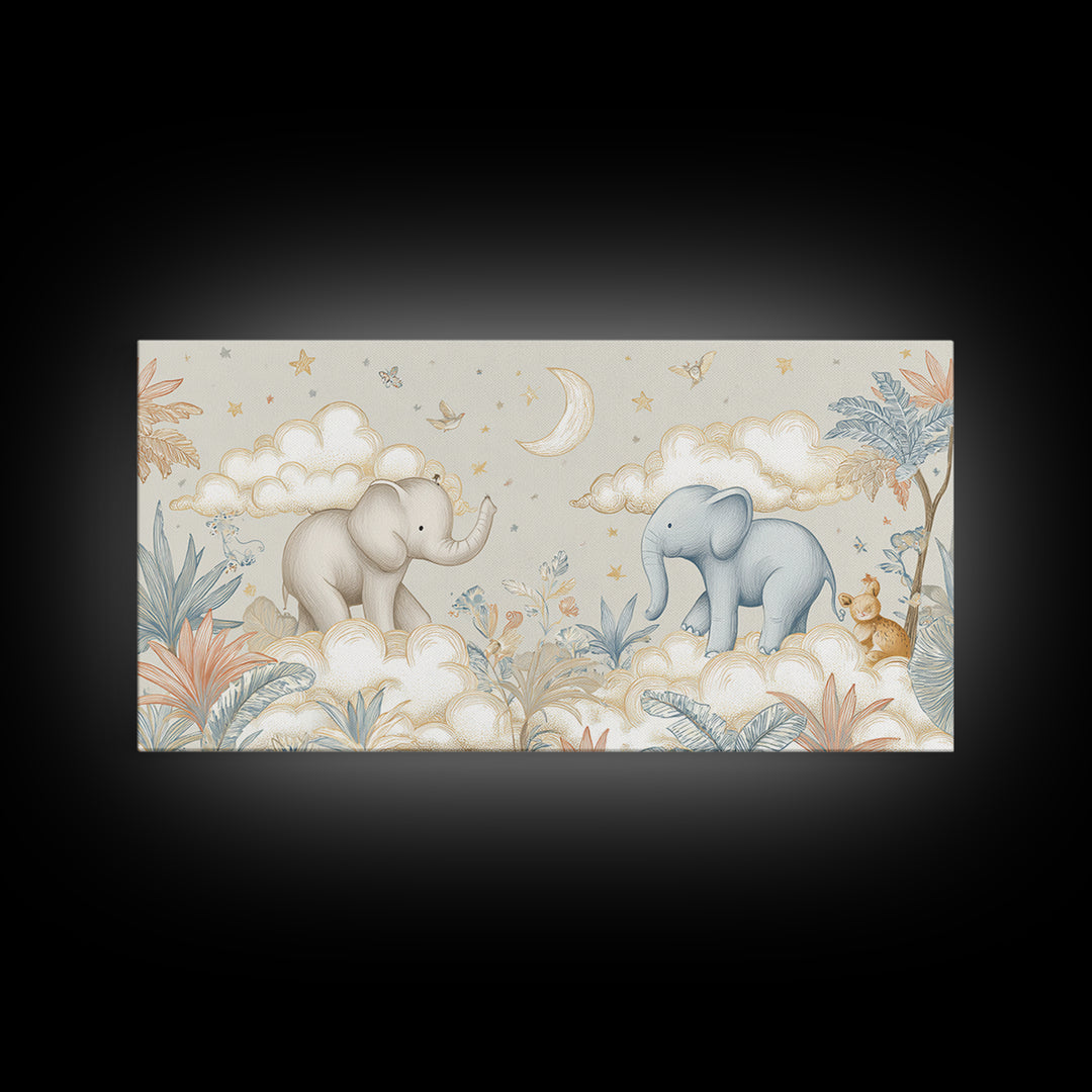 Pastel Jungle Animals Framed Canvas Print, Nursery Art, Wall Decor, Nursery Decor, Fine Art, Nursery, Playroom Decor, NUR-2x1-86