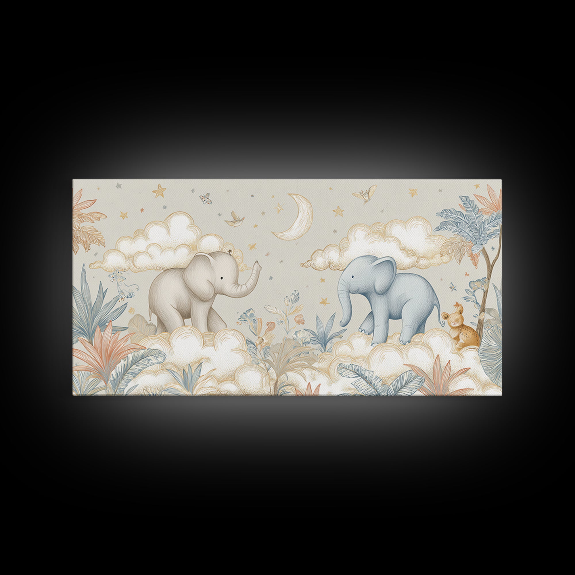 Pastel Jungle Animals Framed Canvas Print, Nursery Art, Wall Decor, Nursery Decor, Fine Art, Nursery, Playroom Decor, NUR-2x1-86