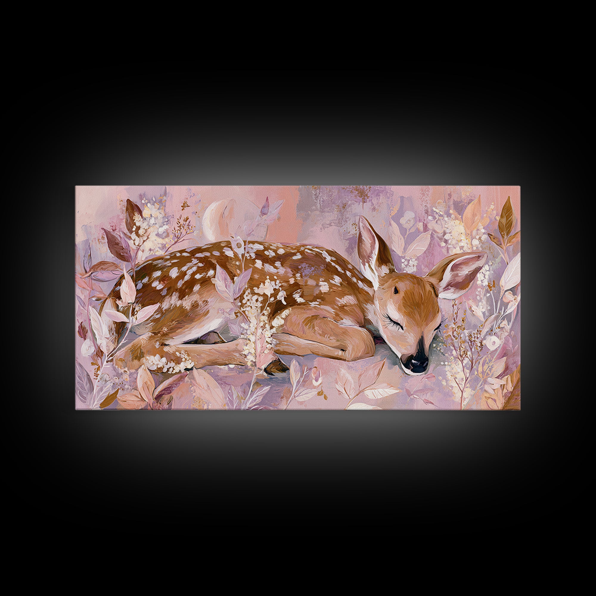 Deer Fawn Sleeping Framed Canvas Print, Nursery Art, Nursery Wall Art, Nursery Decor, Fine Art, Nursery, Woodland Nursery, NUR-2x1-91