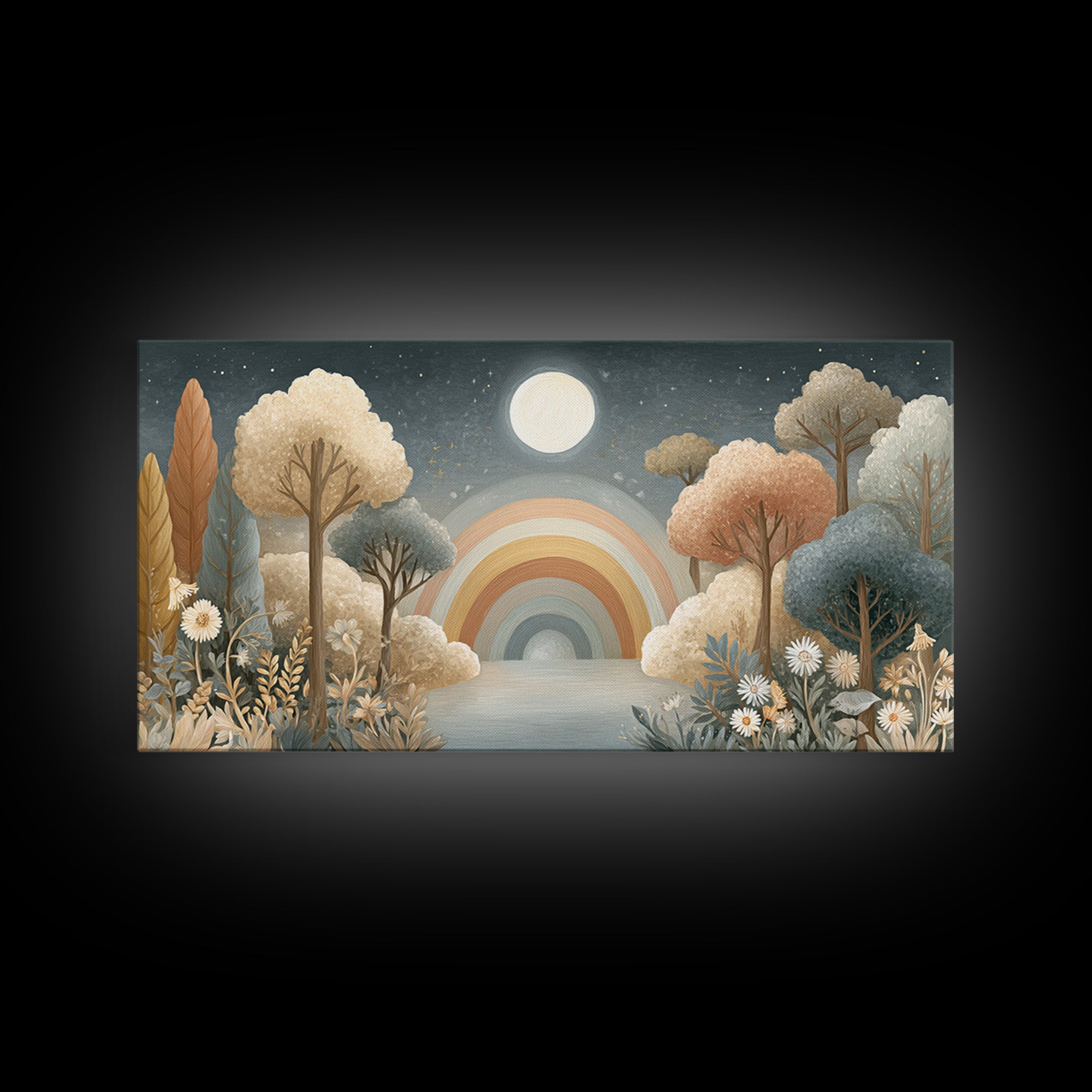 Rainbow Arch with Muted Nursery Colors Framed Canvas Print, Nursery Art, Wall Art Set of 3, Nursery Decor, Fine Art, Nursery, NUR-2x1-99