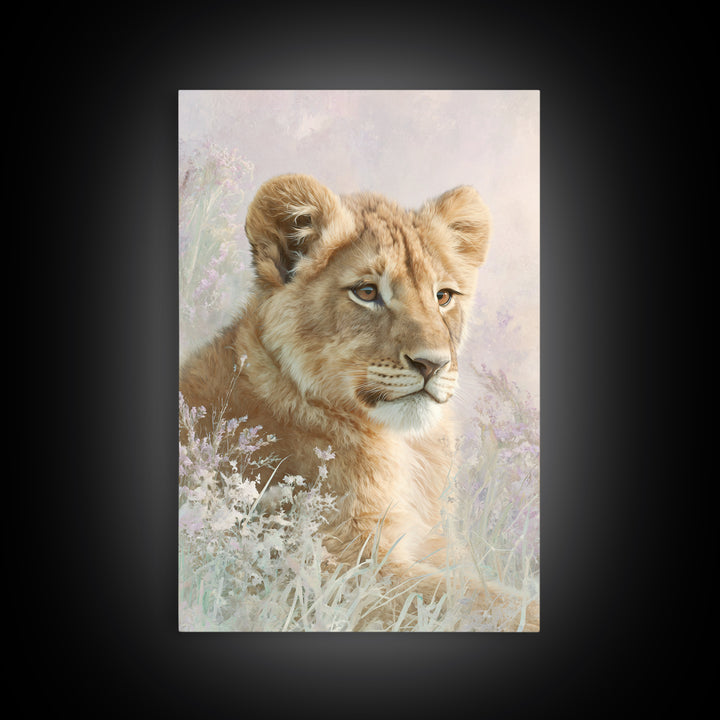 Lion Cub with Soft Golden Mane Framed Canvas Print, Nursery Art, Printable Wall Art, Nursery Decor, Abstract Art, Nursery, NUR-2x3-17