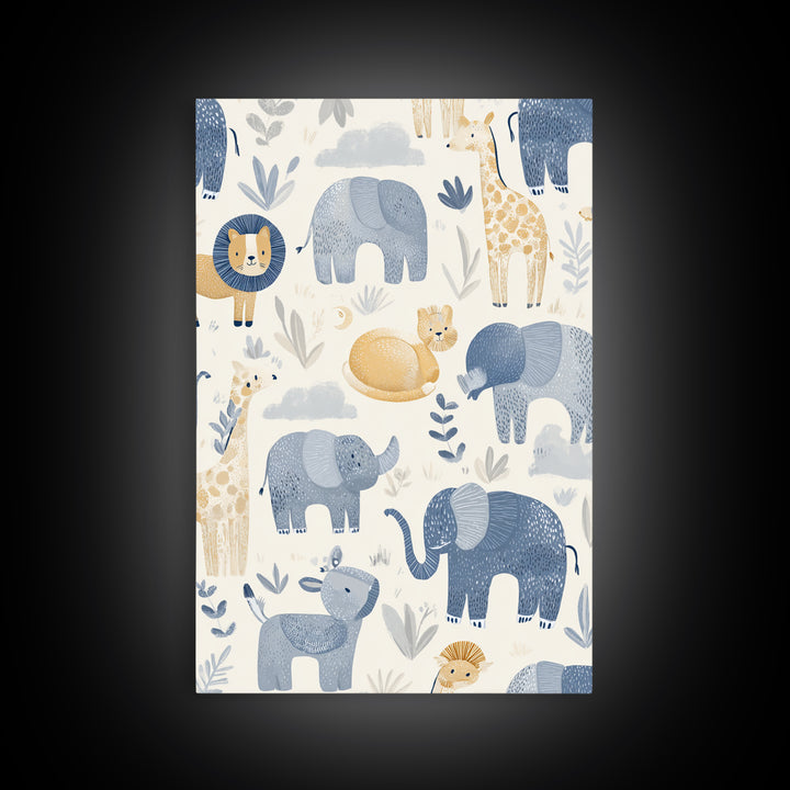 Pastel Jungle Animals Framed Canvas Print, Nursery Art, Statement Artwork, Nursery Decor, Abstract Art, Nursery, NUR-2x3-2