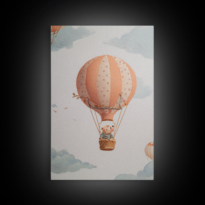 Floating Hot Air Balloon Framed Canvas Print, Nursery Art, Nursery Decor, Oil Painting, Nursery, Kids Wall Art, NUR-2x3-20