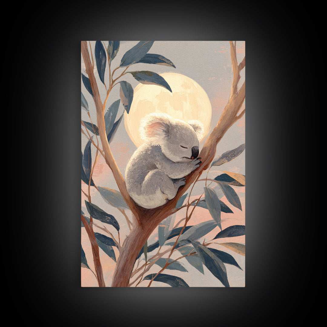 Sleeping Koala on Eucalyptus Branch Framed Canvas Print, Nursery Art, Contemporary Art, Nursery Decor, Fine Art, Nursery, NUR-2x3-21