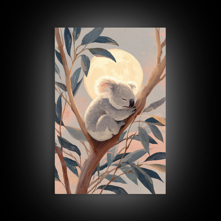 Sleeping Koala on Eucalyptus Branch Framed Canvas Print, Nursery Art, Contemporary Art, Nursery Decor, Fine Art, Nursery, NUR-2x3-21