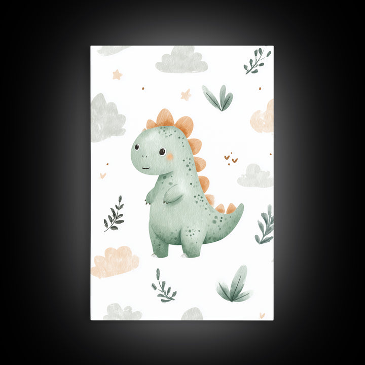 Tiny Dinosaur with Friendly Expression Canvas Print, Nursery Art, Luxury Decor, Nursery Decor, Nursery, Nursery Wall Art, NUR-2x3-23