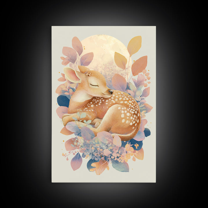 Deer Fawn Sleeping Canvas Print, Nursery Art, Fine Art Print, Nursery Decor, Fine Art, Nursery, Digital Art, Printable Wall Art, NUR-2x3-31