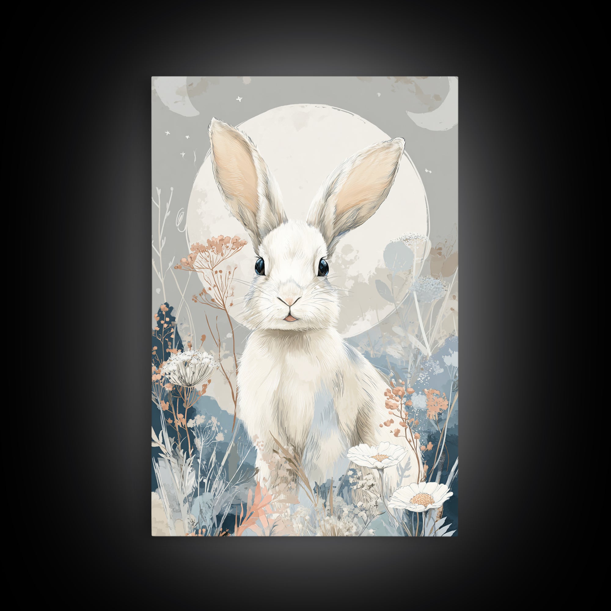 Soft Bunny in a Wildflower Meadow Framed Canvas Print, Nursery Art, Digital Art, Nursery Decor, Nursery, Girl Nursery Decor, NUR-2x3-37