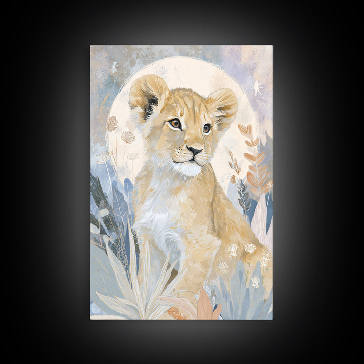 Lion Cub with Soft Golden Mane Framed Canvas Print, Nursery Art, Printable Wall Art, Nursery Decor, Abstract Art, Nursery, NUR-2x3-41