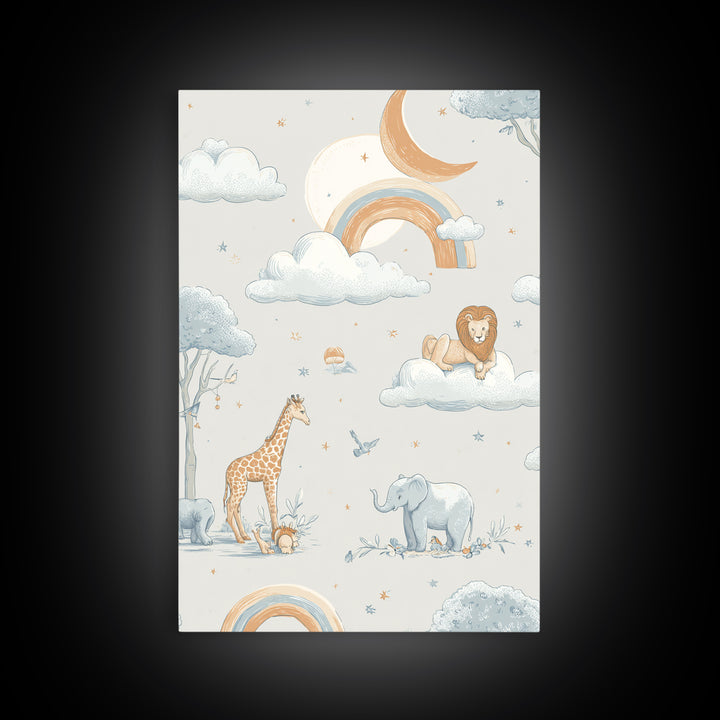 Animal Alphabet Scene Without Readable Letters Framed Canvas Print, Nursery Art, Contemporary Art, Nursery Decor, Nursery, NUR-2x3-43