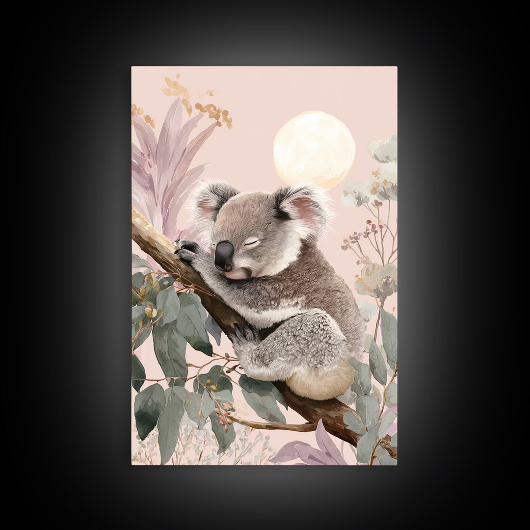 Sleeping Koala on Eucalyptus Branch Canvas Print, Nursery Art, Wall Hangings, Nursery Decor, Oil Painting, Nursery, NUR-2x3-45