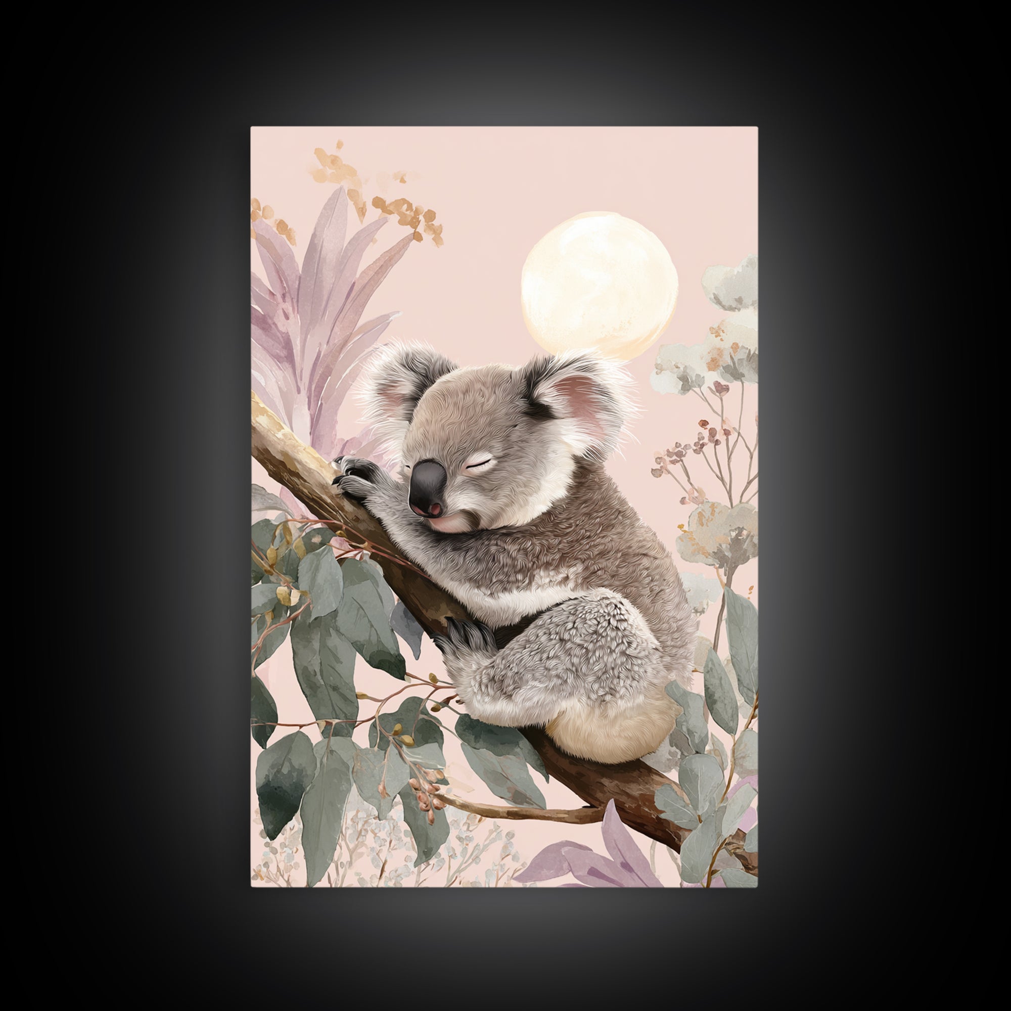 Sleeping Koala on Eucalyptus Branch Canvas Print, Nursery Art, Wall Hangings, Nursery Decor, Oil Painting, Nursery, NUR-2x3-45