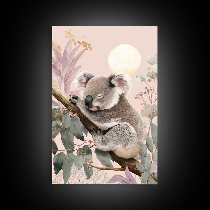 Sleeping Koala on Eucalyptus Branch Canvas Print, Nursery Art, Wall Hangings, Nursery Decor, Oil Painting, Nursery, NUR-2x3-45
