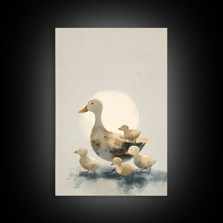 Ducklings Following a Mother Duck Framed Canvas Print, Nursery Art, Textured Painting, Nursery Decor, Fine Art, Nursery, NUR-2x3-46