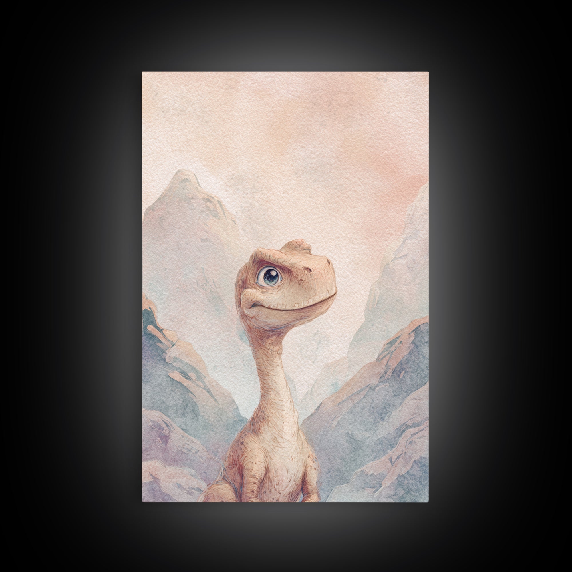 Tiny Dinosaur with Friendly Expression Framed Canvas Print, Nursery Art, Wall Art, Nursery Decor, Abstract Art, Nursery, NUR-2x3-47