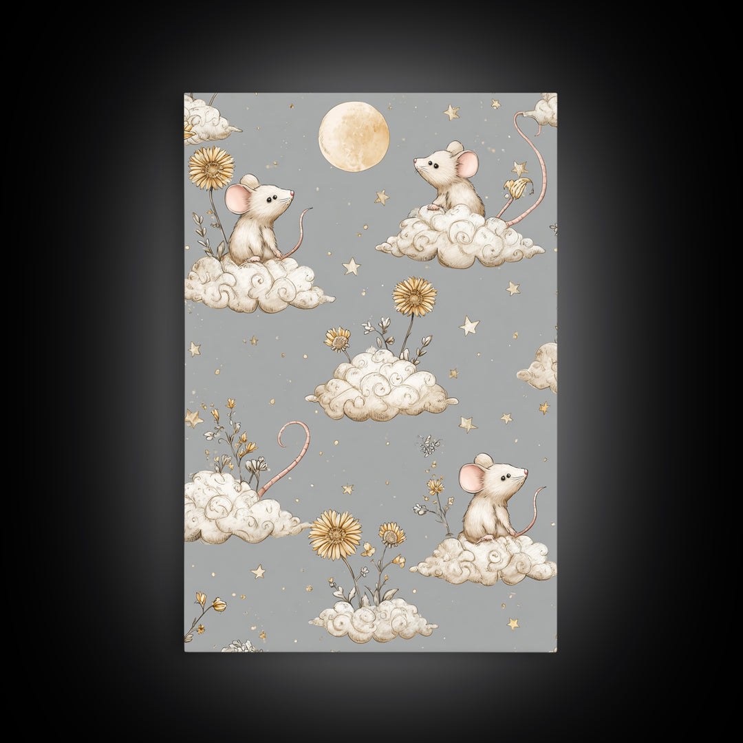 Ballet Mouse in Storybook Style Framed Canvas Print, Nursery Art, Boho Decor, Nursery Decor, Fine Art, Nursery, Wall Hangings, NUR-2x3-52