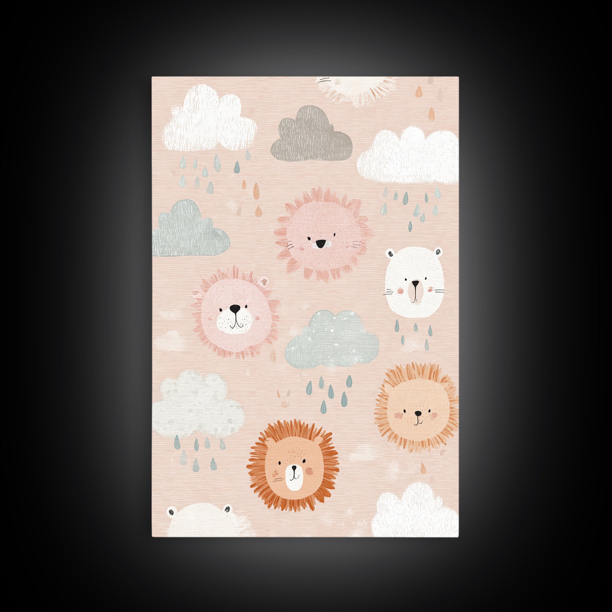Clouds and Raindrops Canvas Print, Nursery Art, Minimalist Decor, Nursery Decor, Fine Art, Nursery, Nursery Wall Decor, NUR-2x3-54