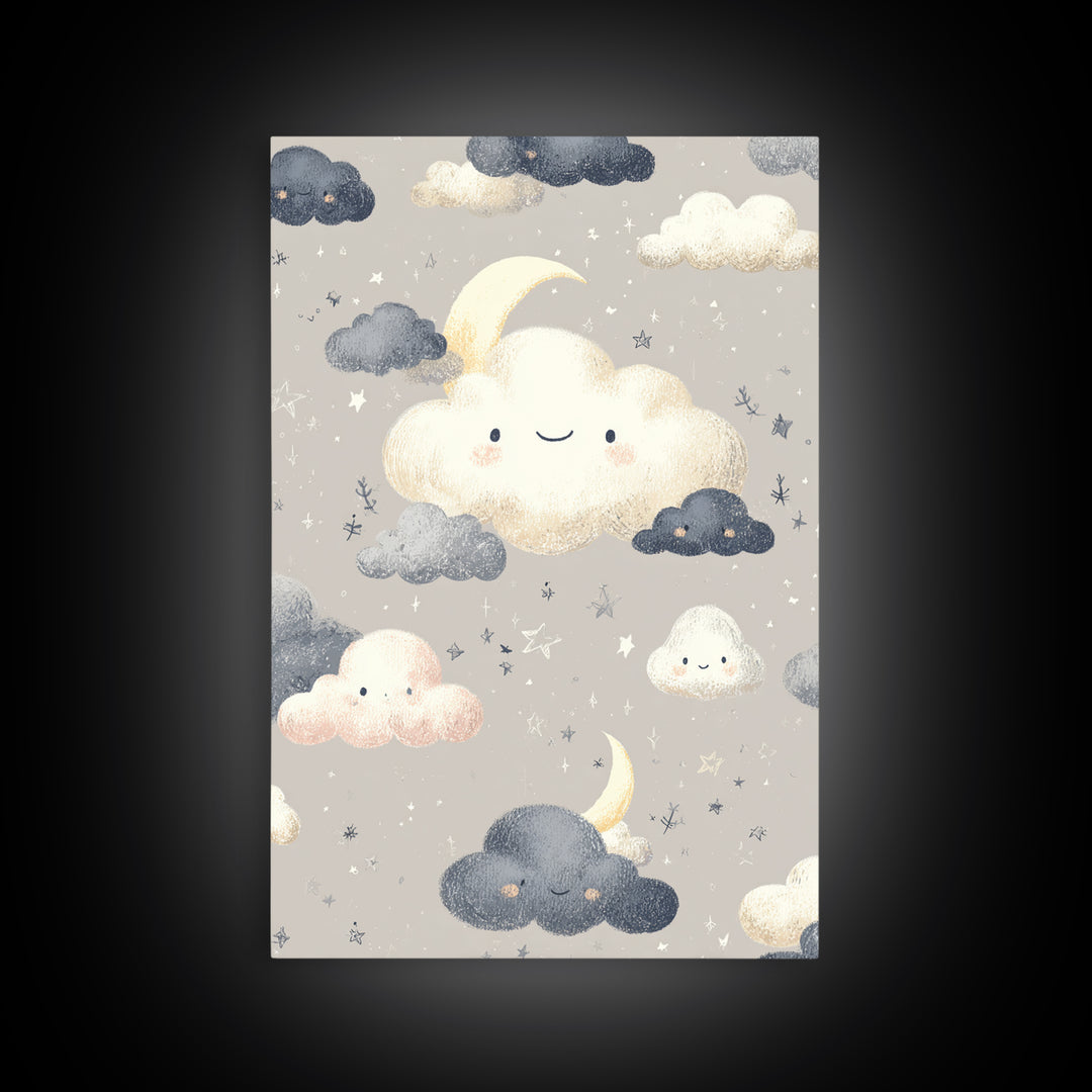 Moon and Stars Framed Canvas Print, Nursery Art, Digital Art, Nursery Decor, Oil Painting, Nursery, Girl Nursery Decor, NUR-2x3-59