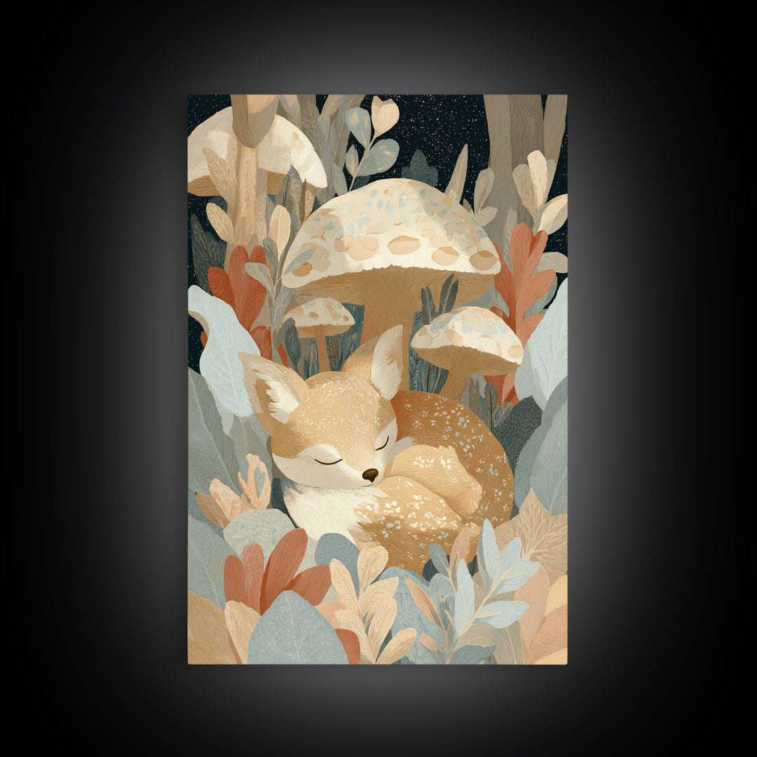 Woodland Fox Tucked Framed Canvas Print, Nursery Art, Wall Art, Nursery Decor, Nursery, Nursery Prints, Playroom Decor, NUR-2x3-60