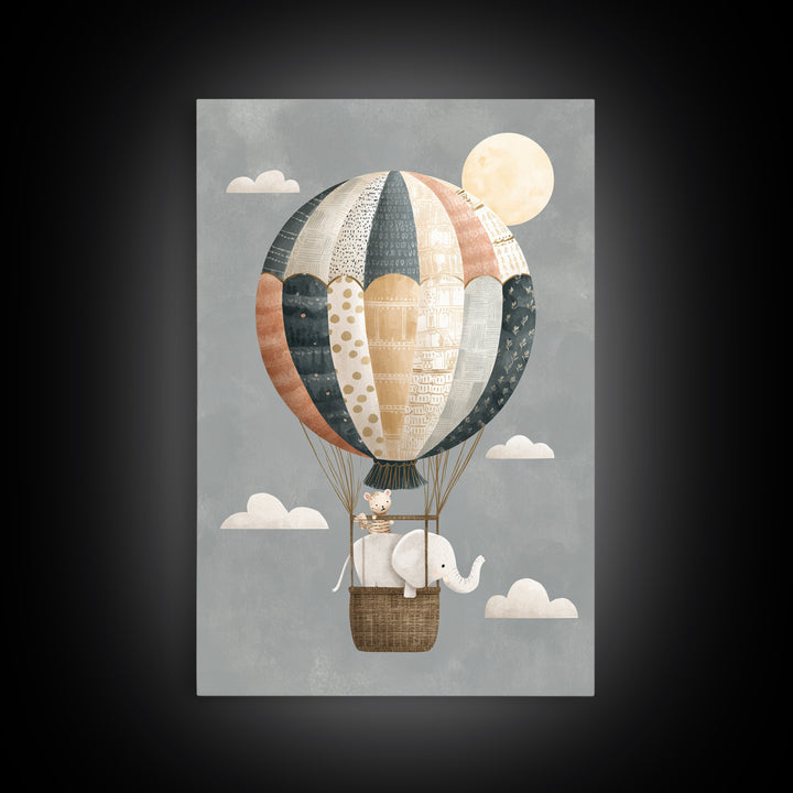 Floating Hot Air Balloon Framed Canvas Print, Nursery Art, Printable Art, Nursery Decor, Fine Art, Nursery, Watercolor Print, NUR-2x3-68