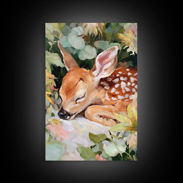 Deer Fawn Sleeping Canvas Print, Nursery Art, Playroom Wall Art, Nursery Decor, Fine Art, Nursery, Statement Artwork, NUR-2x3-7