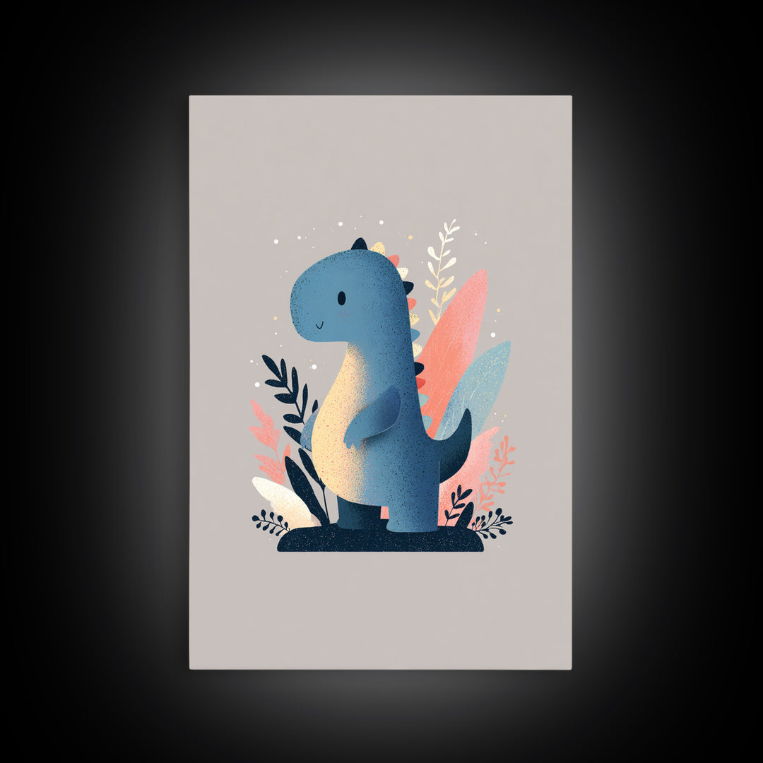 Tiny Dinosaur with Friendly Expression Canvas Print, Nursery Art, Nursery Decor, Nursery, Kids Wall Art, Woodland Nursery, NUR-2x3-71