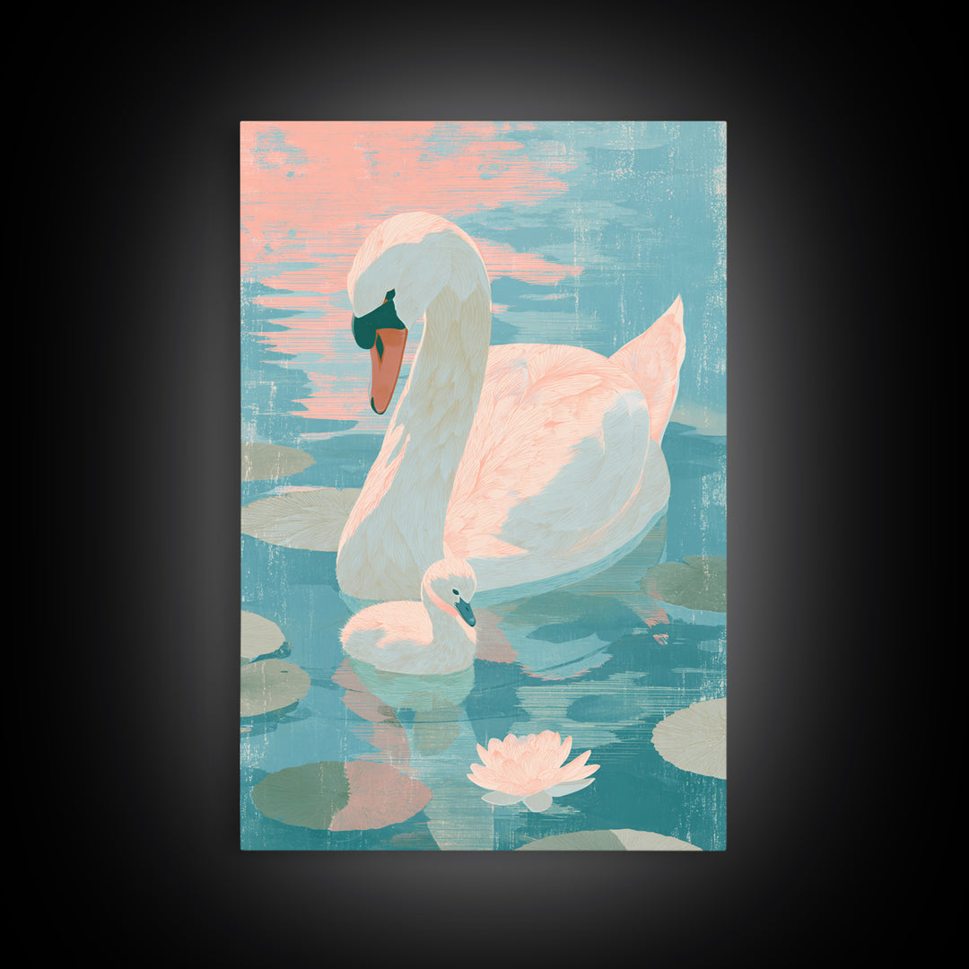 Swan and Cygnet Canvas Print, Nursery Art, Nursery Decor, Oil Painting, Nursery, Wall Art Print, Nursery Wall Decor, NUR-2x3-72