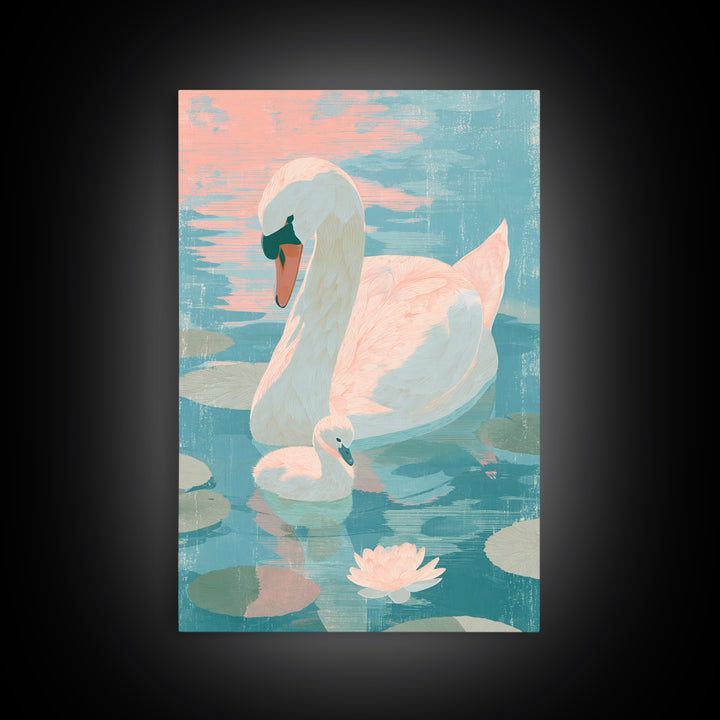 Swan and Cygnet Canvas Print, Nursery Art, Nursery Decor, Oil Painting, Nursery, Wall Art Print, Nursery Wall Decor, NUR-2x3-72